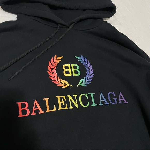 Black Balenciaga Embroidered Rainbow Pullover Hoodie - Picture 4 of 9